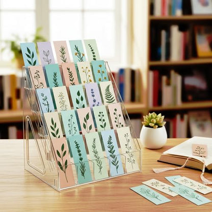 Bookmark Display Stand, 5-Tier Clear Acrylic Sticker Holder Rack - size: 5 Tier 25 Pockets