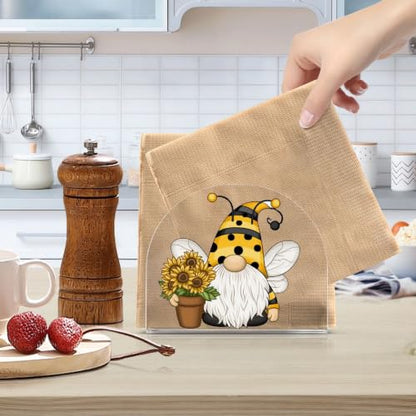 Bee Gnome Napkin Holder Acrylic Tissue Dispenser - color: Bee Gnome with Sunflower