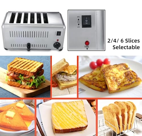 Electric 6 Slice Countertop Pop-up Toaster, Stainless Steel Commercial Restaurant Toaster Machine with 6 Wide Slots for Bagel Bread, 1-5 Minutes Timer Cooling Vents