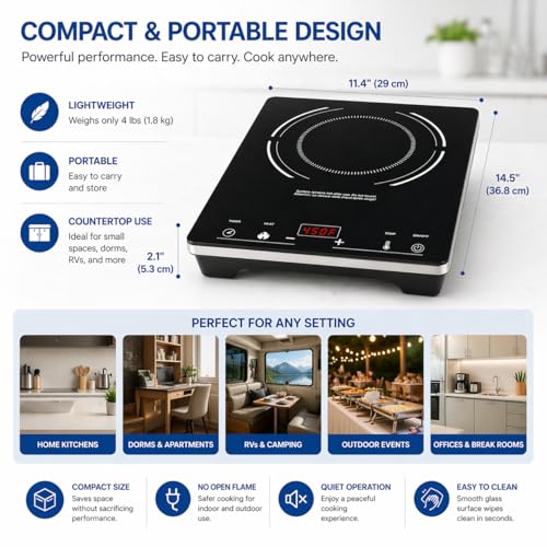 Portable Induction Cooktop, Digital Touch Control, Countertop – C1823