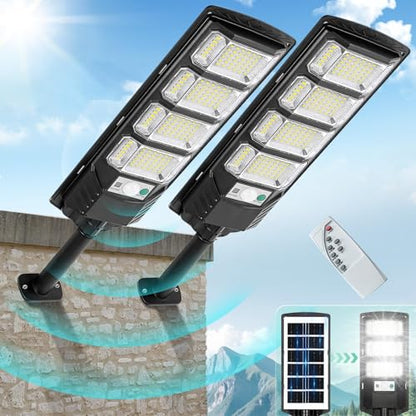 FOWSEEK Solar Lights Outdoor Waterproof, 2 Pack Solar Street Lights 12000 Lumen with Motion Sensor, Flood Security Light with Remote Control Dusk to Dawn Commercial Lighting for Yard Path 192LED - size: 196LED 2Pack