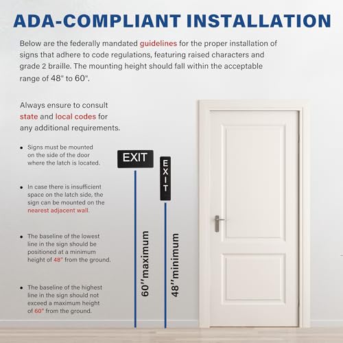 Emergency Exit Sign with Braille1 Pack, ADA Compliant Exit Sign for Office Room, Indoor and Outdoor Exit Stickers Easy Installation, Black Exit Sign Horizontal - style: EXIT Sign-Horizontal