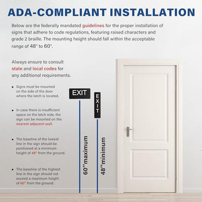 Emergency Exit Sign with Braille1 Pack, ADA Compliant Exit Sign for Office Room, Indoor and Outdoor Exit Stickers Easy Installation, Black Exit Sign Horizontal - style: EXIT Sign-Horizontal