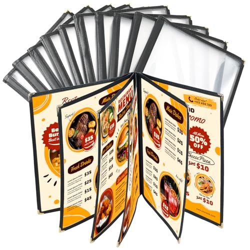 Transparent Restaurant Menu Covers 8.5 x 11 | Restaurant Recipe Menu Covers Transparent Restaurant Menu Covers for Kitchen, Drink, Wine Menu Covers Black (10, 6 Page) - size: 6 Page