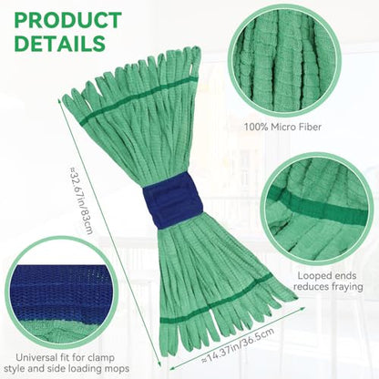Heavy Duty Commercial Mop Head Replacement : 3 Packs 14oz Microfiber Tube Lint Free Industrial Heavy Duty Mop Head for Floor Cleaning - Super Absorbent & Bleach-Safe (Green) - color: Green-3pack