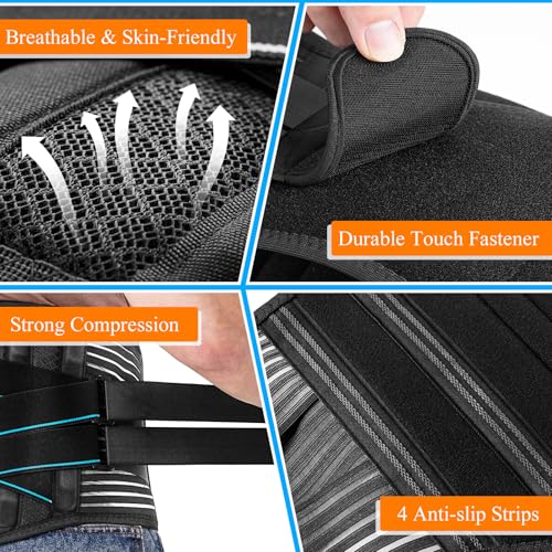 Plus Size 4XL/5XL Back Brace for Men Women with 9X Strong Support Stays, Idea for Long Time Standing & Sitting Jobs, Durable Back Support Belt with 3D Lumbar Pad for Sciatica, Herniated Disc - style: 4XL/5XL (59"-65")