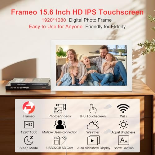 Frameo 15.6 Inch Digital Picture Frame WiFi, White Digital Photo Frame 1920x1080 IPS HD Touchscreen, 32GB Storage Share Photos/Videos, Tabletop&Wall-Mounted, Wedding, Birthday, Gifts for Loved Ones - color: 15.6 inch-White-Support Wifi