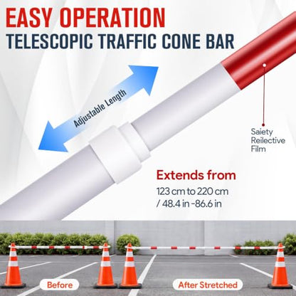 6 Pack Retractable Traffic Cone Bars, 4.04-7.22 ft, Cones Not Included