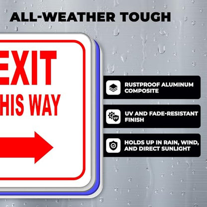 EXIT THIS WAY DIRECTIONAL UPWARD ARROW RED Aluminum Composite Outdoor Sign 20" x24" - color: Upward, size: 20" x24"