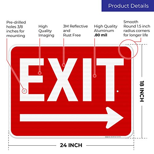 Exit Sign, with Right Arrow - size: 18x24 Reflective