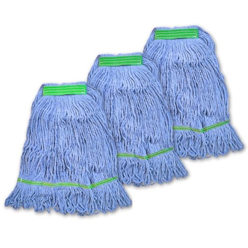 Super Clean Planet Heavy Duty Mop Head Refill (3-Pack) – Industrial Blue Cotton, Looped-End Wet Mop Heads for General, Commercial, Janitorial & Floor Cleaning - size: 3 pk