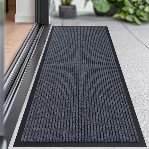 CHICHIC 2'x4' Indoor Outdoor Heavy Duty Door mat, Welcome Front Door Mat for Home Entrance, Super Water Absorbent Large Commercial Floor Mats, Non Slip Rubber Back Entryway Rugs for Garage (Grey) - size: 2'x 4'