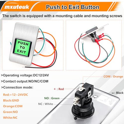 mxuteuk Push to Exit Button,Indoor Green Square Request to Exit Button,Stainless Steel Exit Button with Green LED Square - color: Green-A