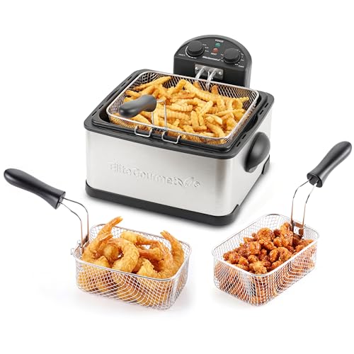 Elite Gourmet 4.5Qt Immersion Deep Fryer, 3 Baskets, 1700W, Adjustable Temp - color: Black, size: 3 Baskets