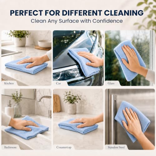 Veco Microfiber Cleaning Cloth Roll with Holder 80 PCS, 12" x 12" Blue - color: Blue-st