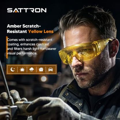 Amber Safety Glasses Over Eyeglasses 6 Pack ANSI Z87.1 Impact & Scratch Resistant, Wide Vision Fits Over Glasses Dust/Chemical Splash Proof Protective Eyewear for Work Construction Yellow Lens - color: 6 Pack/ Amber Glasses