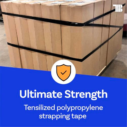 TapeManBlue Strapping Tape, Black Tensilized Polypropylene Strapping Tape for Banding, Bundling, Packaging and Palletizing, Made in USA (18 mm x 55m (96 Rolls)) - size: 18 mm x 55m (96 Rolls)