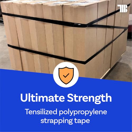 TapeManBlue Strapping Tape, Black Tensilized Polypropylene Strapping Tape for Banding, Bundling, Packaging and Palletizing, Made in USA (12 mm x 55m (144 Rolls)) - size: 12 mm x 55m (144 Rolls)