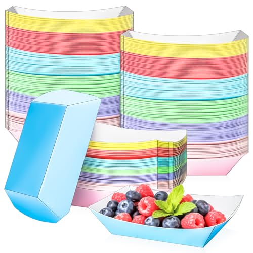 100 Pack Colorful 1Lb Paper Food Boat Trays,Disposable Paper Boat Plate Containers, Colored Kraft Food Serving Tray Boats Baskets for Snack Popcorn Dessert Burger Hot Dog BBQ Taco Fries Nacho - style: 1LB-100Pack