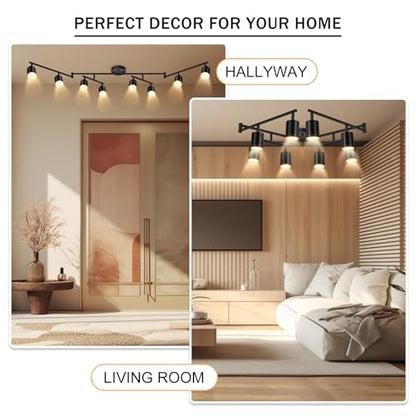 BoostArea LED 8 Light Track Lighting Kit, Black 8 Way Ceiling Spot Lighting, Flexibly Rotatable Light Head for Kitchen, Living Room, Bedroom, GU10 Bulb Not Included - color: 8 Light-Black