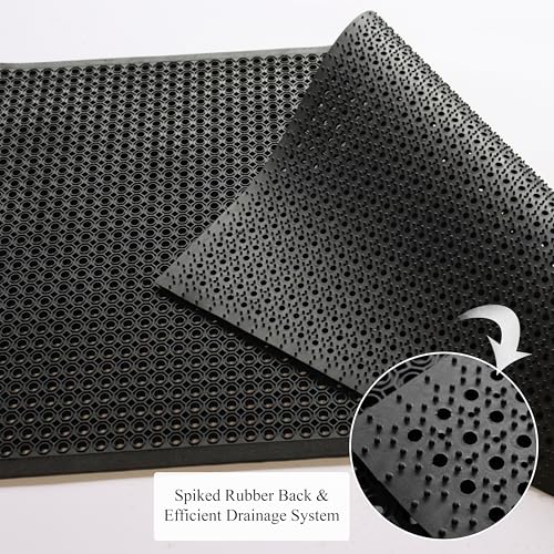 A1HC Heavy Duty Non-Slip Rubber Floor Mat 36" x 60", Anti-Fatigue Water Drainage Mat for Restaurants, Kitchens, Garages, Pools & Wet Areas, Honeycomb Design for Grip, Ideal for Commercial & Home Use - color: Black Hexagonal