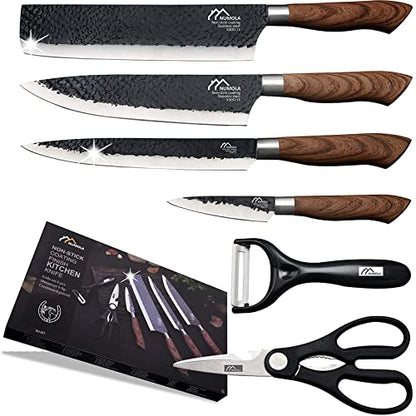 6 Pieces Black Professional Chef Knife Set with Stainless Steel Cutlery