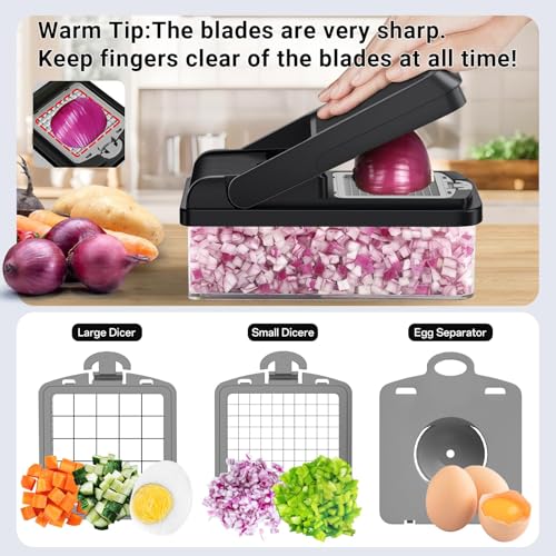 SpaceHacks 12-in-1 Vegetable Chopper, Kitchen Gadgets with 7 Blades, Veggie, Food, Onion Chopper, Cucumber Slicer, Versatile Mandoline, Includes Egg Separator & Finger Guard, Gray (Pack of 2) - color: Gray, size: 7 Blades (Pack of 2)