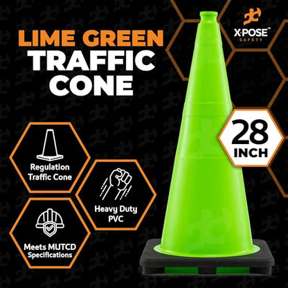 Xpose Safety 28” Lime Green Traffic Cone - 24 Pack - color: Lime, size: 28" 7lb. Cone