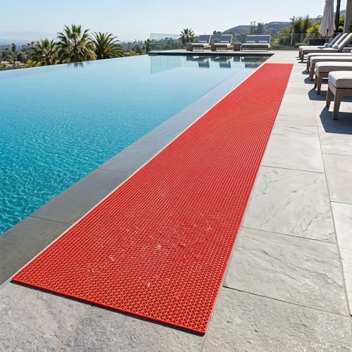 Drainage Non Slip Flooring Mats Swimming Pool Bathroom Anti-Fatigue Rubber Matting 3x10 Ft Heavy Duty Commercial Anti Slip Floor Mats for Garage Restaurant Sauna SPA,Red,0.9×3M - color: Red