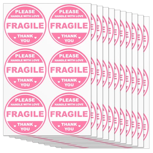 ElevateTech 2 inch 300 PCS Fragile Sticker Pink Round Fragile Labels Cute FragileSticker Handle with Care Thank You Label for Shipping Moving Glass Permanent Adhesive FragileLabels (150 Round)