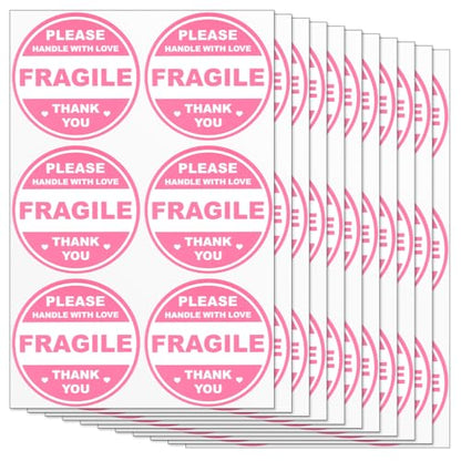 ElevateTech 2 inch 300 PCS Fragile Sticker Pink Round Fragile Labels Cute FragileSticker Handle with Care Thank You Label for Shipping Moving Glass Permanent Adhesive FragileLabels (150 Round)