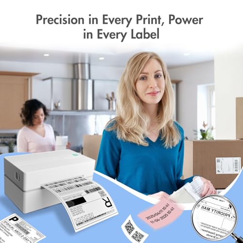 Thermal Shipping Label Printer 4x6 Bluetooth Label Maker for Small Business - color: White