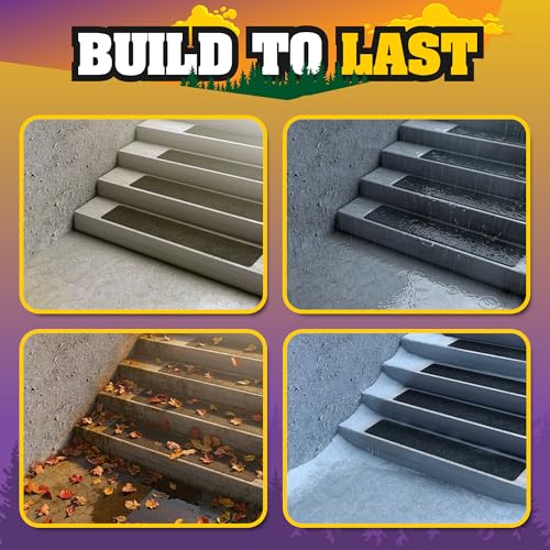Outdoor Stair Treads Non Slip 30"x6" – 12 Pack Pre-Cut Anti Slip Grip Tape for Outdoor Wooden Steps – 80 Grit Waterproof Weather Resistant Adhesive Non Skid Strips – Includes Scraper