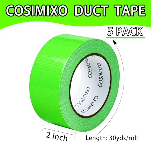 COSIMIXO 5-Pack Green Heavy Duty Duct Tape, 2 inches x 30 Yards, Strong, Flexible, No Residue, All-Weather and Tear by Hand - Bulk Value for Repairs, Industrial, Professional Use - color: Green, size: 5-Pack 2" x 30yds