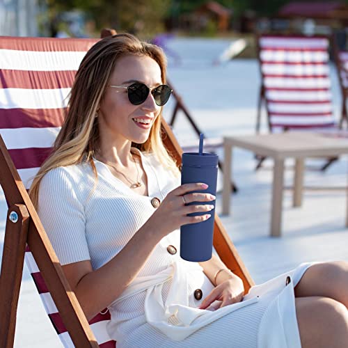 Volhoply 20oz Tumbler with Lid and Straw 8 Pack,Double Wall Plastic Skinny Tumblers Bulk,Reusable Travel Cute Coffee Mug,BPA Free Matte Acrylic Water Cups With Straw for Party,DIY Gifts(Navy, 8 Set) - color: Navy