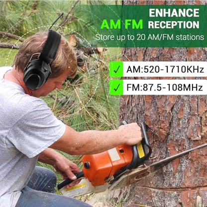 Bluetooth 6.0 AM FM Radio Headphone,Earmuff for Mowing,Construction - color: Black