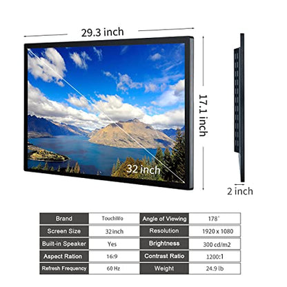 32 inch Capacitive Multi-Touch Screen Industrial Monitor, 16:9 Display 1920 x 1080P, Built-in Speakers, USB, VGA, DP & HD-MI Ports, Digital Signage Displays and Player for Advertising - size: 32-inch