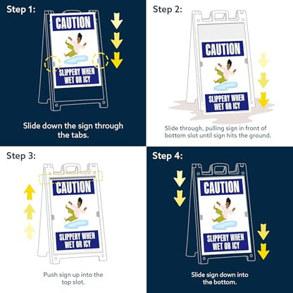 Caution Slippery When Wet Or Icy With Graphic Folding Floor Sign, 24x36 Inches, Portable A Frame, Made in USA by My Sign Center - size: 24x36 Plastic