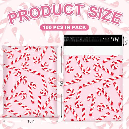 JarThenaAMCS 100Pcs Christmas Poly Mailers 10 x 13 Inch Xmas Candy Cane Packaging Bags Cute Self Sealing Mailing Envelope Bags for Small Business Clothing - style: Christmas Candy