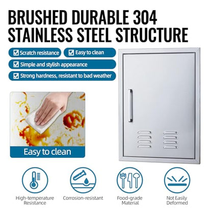 Outdoor Kitchen Doors, 17x23 Inch 304 Stainless Steel BBQ Access Door with Vent, Double Steel Doors for Outdoor Grill Island - size: 17W x 23H-Right