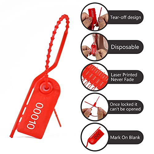 1000 Plastic Security Seals Secure Anti-Tamper Fire Extinguisher Tags Numbered Zip Ties Inspection Tags Breakable Label Tags Pull Tite Safey Tags for First Aid Kits, Clothes,Bags (Red) - color: Red, size: 1000