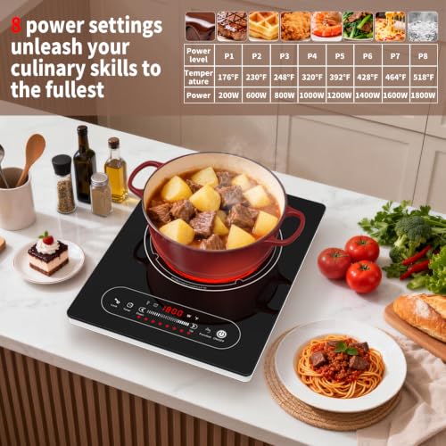 VBGK Single Burner Electric Cooktop,110V 1800W Electric Stove Top with LED Touch Control,8 Power Levels, 4H Timer, Safety Lock,portable single burner cooktop Overheat protection - size: single electric burner