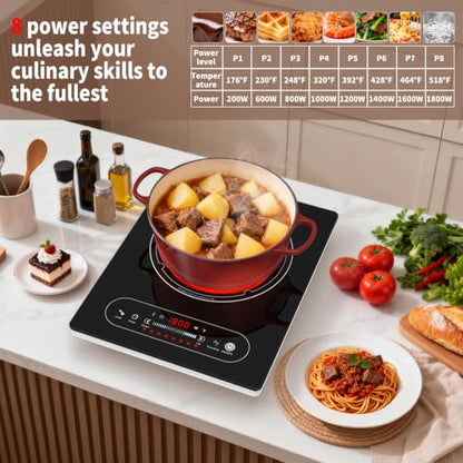 VBGK Single Burner Electric Cooktop,110V 1800W Electric Stove Top with LED Touch Control,8 Power Levels, 4H Timer, Safety Lock,portable single burner cooktop Overheat protection - size: single electric burner