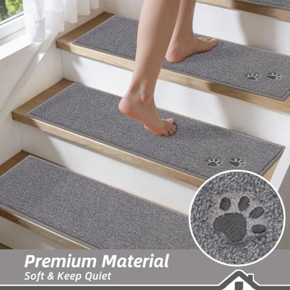 BEQHAUSE Stair Treads Non Slip for Wooden Steps 28" x 9", 4pcs, Grey - color: Grey - Dog Paws, size: 28 in X 9 in (4 Pieces)