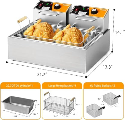 Electric Deep Fryer 3400W Hot 22.6QT/24L Commercial Deep Fryers with 3 Baskets Countertop Oil Fryer for Restaurant Use and Home Kitchen with One - Touch Switch & Temperature Contro - size: R-83S