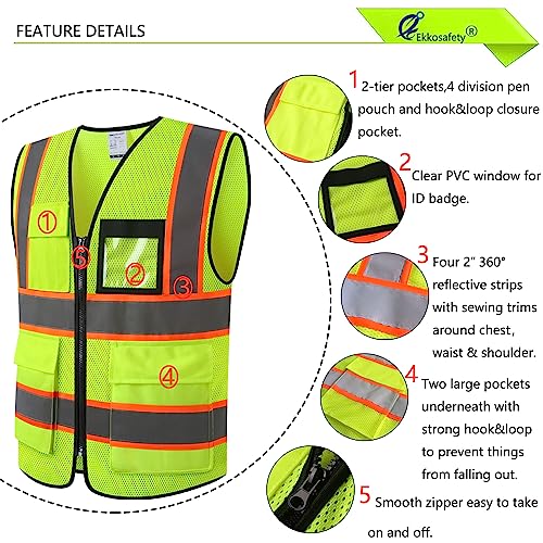 Hi Vis Reflective Safety Vest for Men Women,EKH1,Yellow,M - color: Ekhmesh-yellow, size: Medium