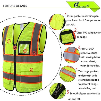 Hi Vis Reflective Safety Vest for Men Women,EKH1,Yellow,M - color: Ekhmesh-yellow, size: Medium
