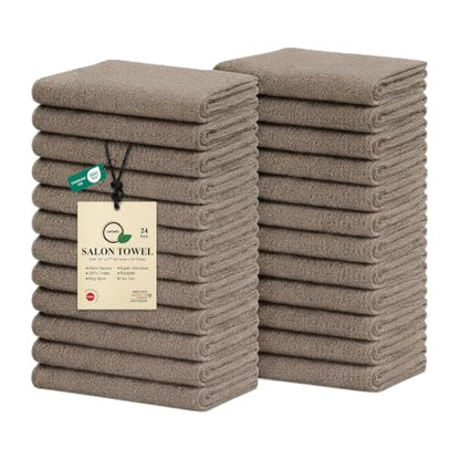 Salon Towels – Pack of 24 (16"x27") 100% Cotton Ring Spun (Not Bleach Proof) Ultra Soft, Highly Absorbent Hand Towels – Bulk for Spa, Gym & Salon (Taupe) - color: Taupe