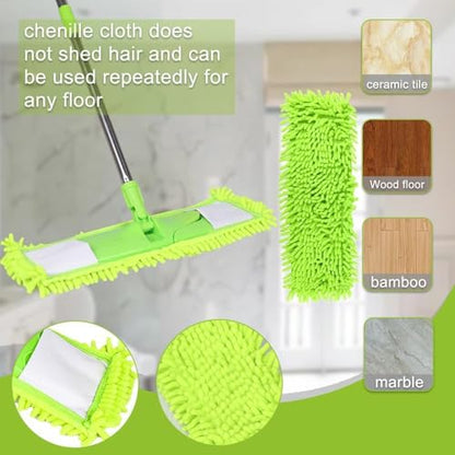 Dust Mop for Hardwood Floors,Wet Dry Flat Mop，2 Pads,Long Handle,Green - color: Green