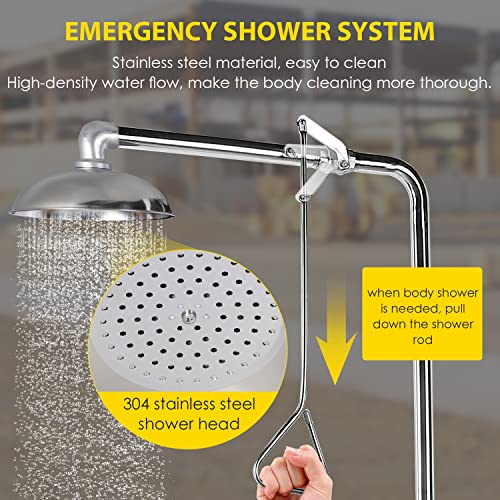 CGOLDENWALL Emergency Shower Eyewash Station Combination Eye Wash Station with Shower Safety Shower Eye&Face Washing Unit, 304 Stainless Steel, with Eyewash Sign, NPT thread
